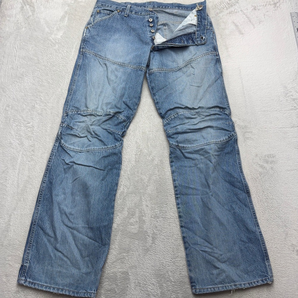 G-Star Raw Jeans Mens 36 Blue Elwood 5620 Double Knee Button Fly Straight Leg